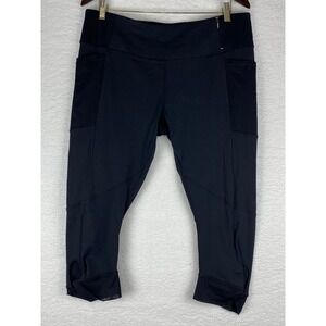 Lululemon Black Cropped Leggings Mesh Pockets Zippered Waist Womens Size 12